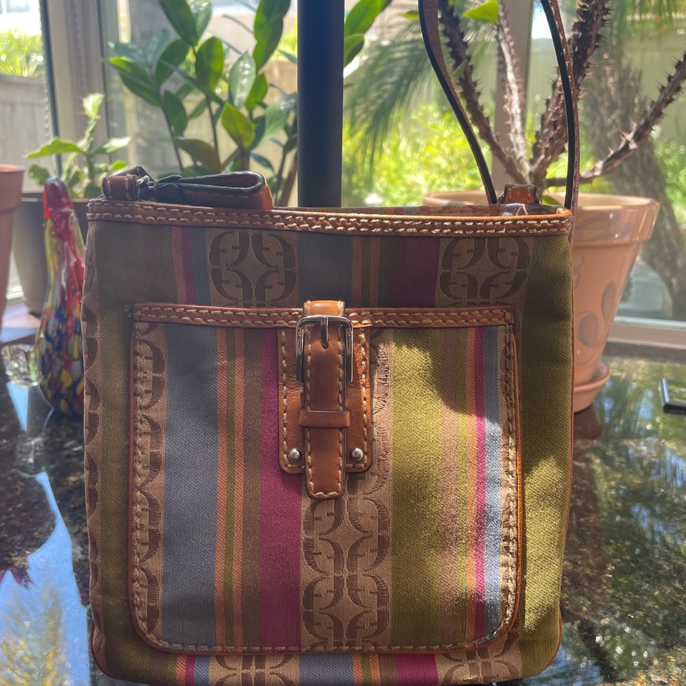 Fossil Colorful Striped Crossbody Bag with Leather Trim